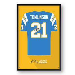 Sporticulture - LaDainian Tomlinson Los Angeles Chargers Framed 27" x 39" Retired Jersey Art Print - Multicolor