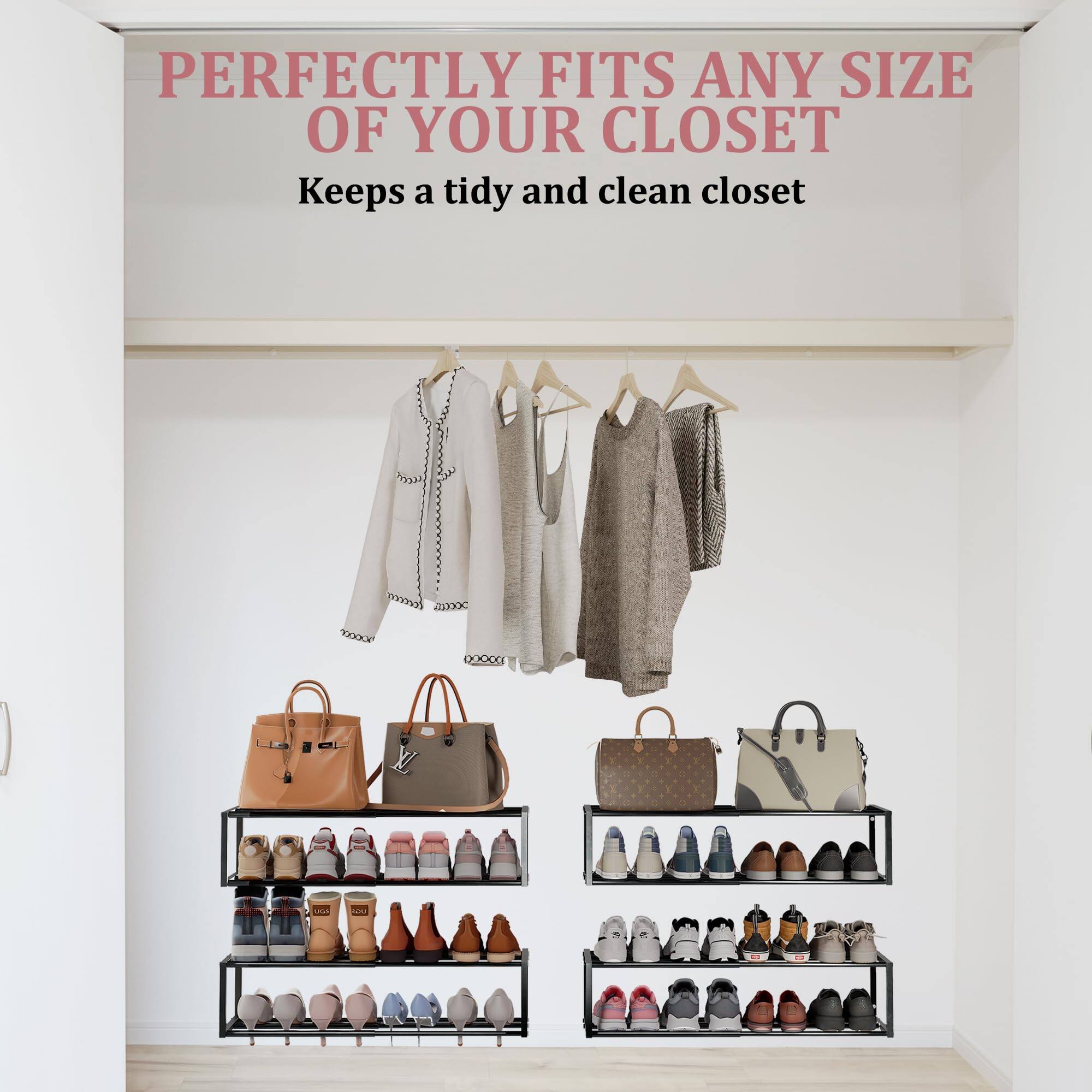 PERFECTLY FITS ANY SIZE OF YOUR CLOSET  
Keeps a tidy and clean closet