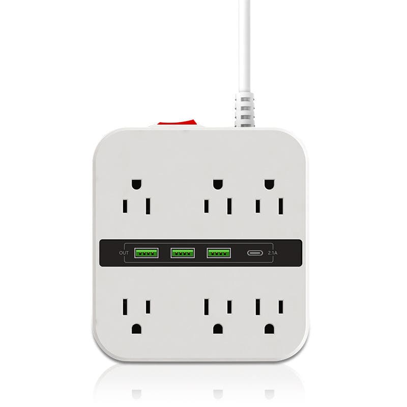 Cluzine - Multi-Function Power Strip with Cord, Multi-Outlet Extender, 1-to-Many USB Charging Power Board - White