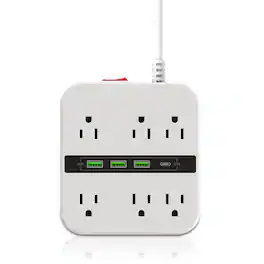 Cluzine - Multi-Function Power Strip with Cord, Multi-Outlet Extender, 1-to-Many USB Charging Power Board - White