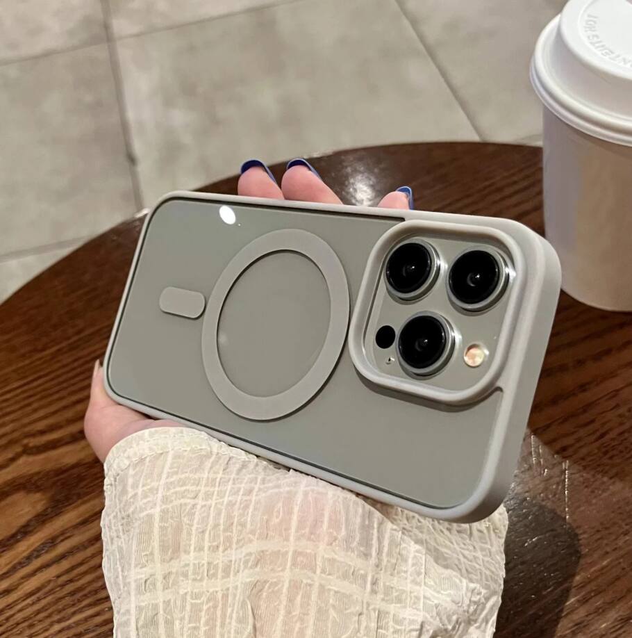 Angle. Gravity Ridge - Magnetic Case for iPhone 16 Pro Max Clear Phone Case Magsafe Slim & Tough, Pocket-friensly Transparent Cover - Grey.