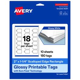 Avery - 2" x 1-1/4" Rectangle Scalloped Tags, Glossy 180ct - White