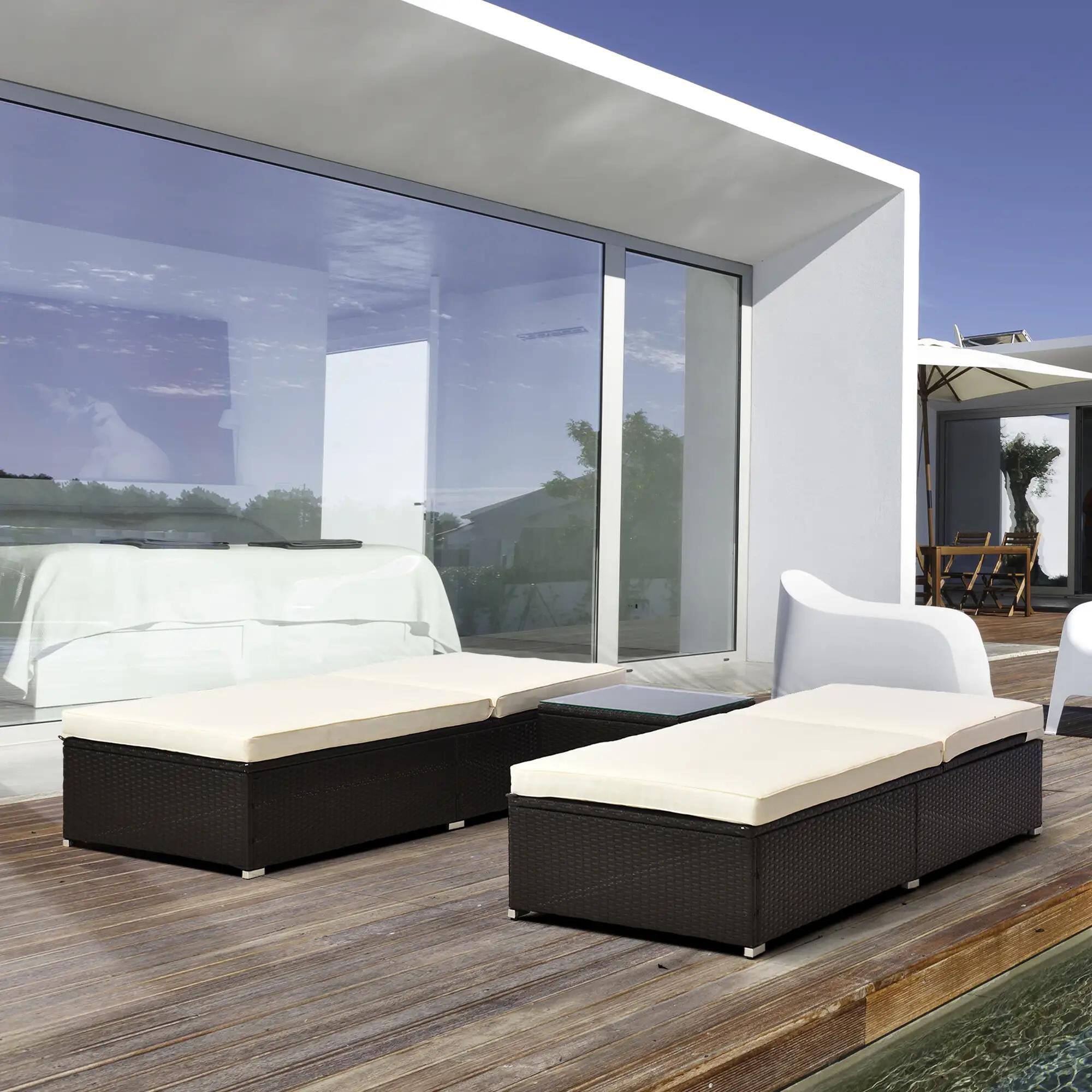 Alt View 1. Resenkos - Resenkos Chaise Lounge Chair Set, Outdoor Sectional Furniture, Polyester Fabric, Dark Brown and Cream White - Dark Brown and Cream White.