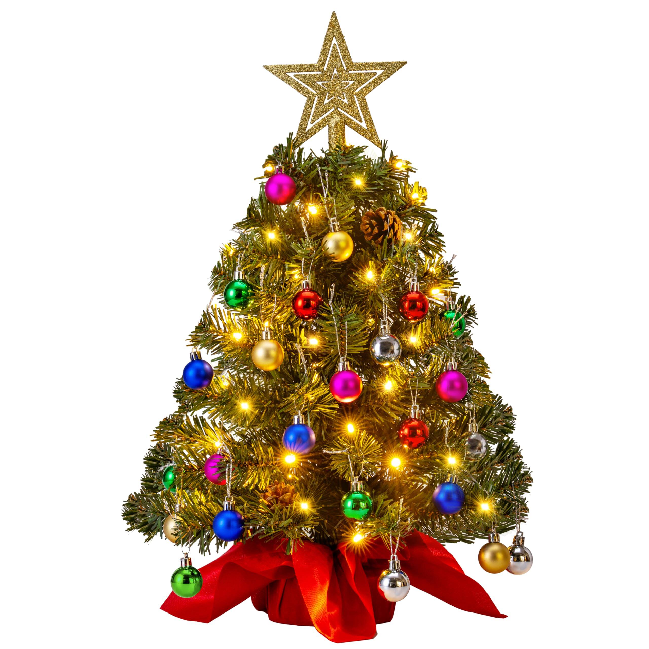 Front. Stylel Star - Joiedomi 24"/2FT Mini Christmas Tree Tabletop Set with Clear LED Lights, Artificial Mini Christmas Tree with Star... - Tree with Pine Cones.