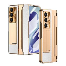 Dteck - Rugged Case for Samsung Galaxy Z Fold8 Ultra with Screen Protector&Stand,Shockproof Hard PC Cover with Hinge Protection - White Gold