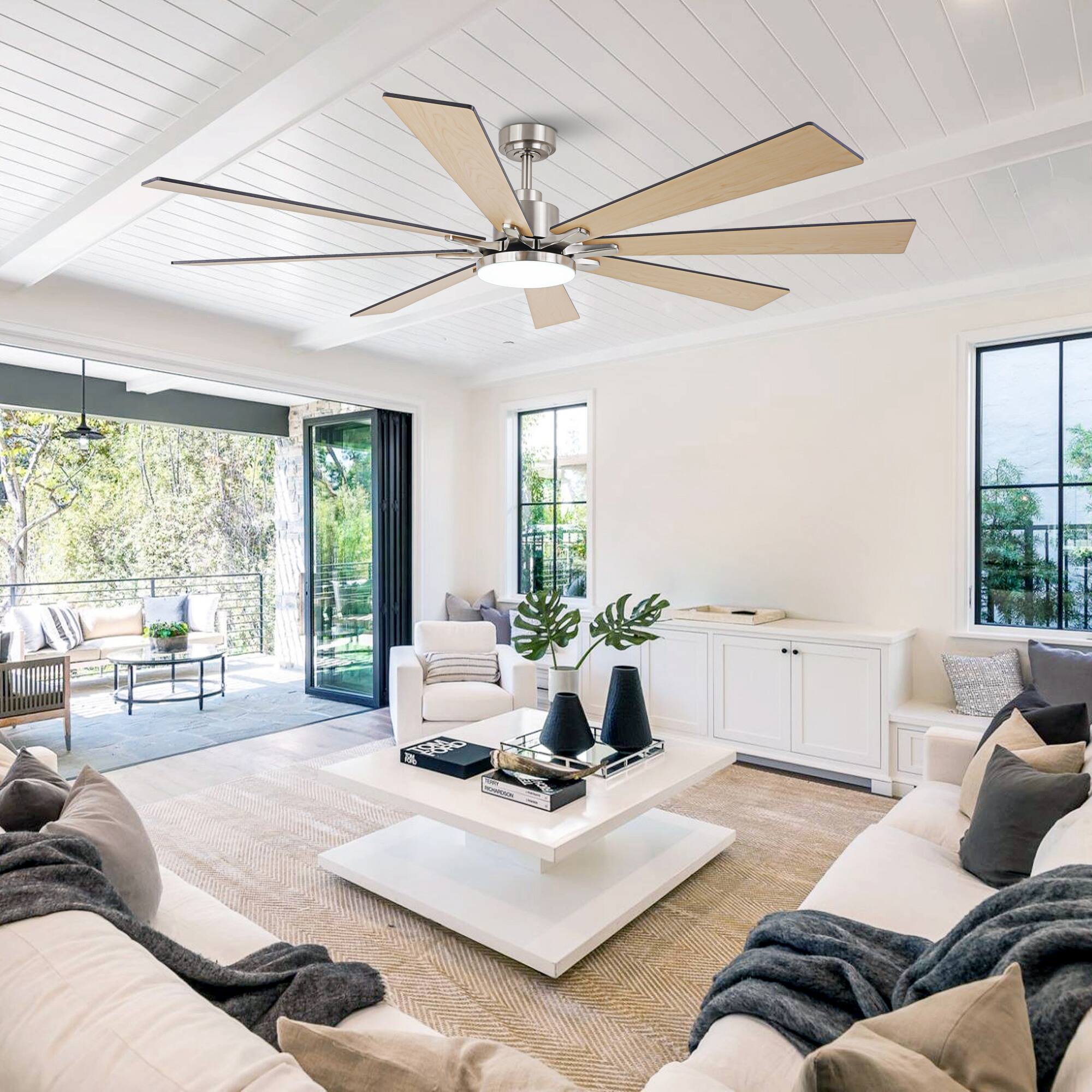 Angle. Vaczon - 72" Brushed Nickel Large Smart Ceiling Fan with Light and APP Control, Reversible Blades - Nickel.