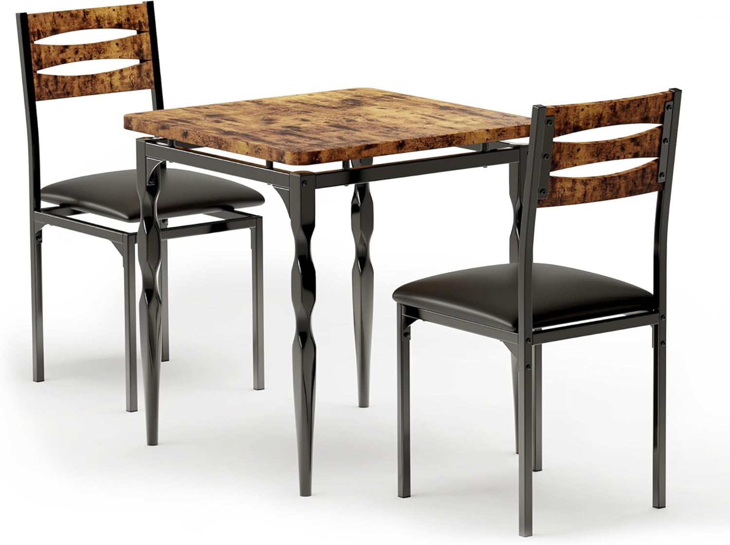 Front. Qeetex - 3-Piece Dining Table Set for 2 with Spiral Legs, for Small Kitchen & Apartment - Brown.