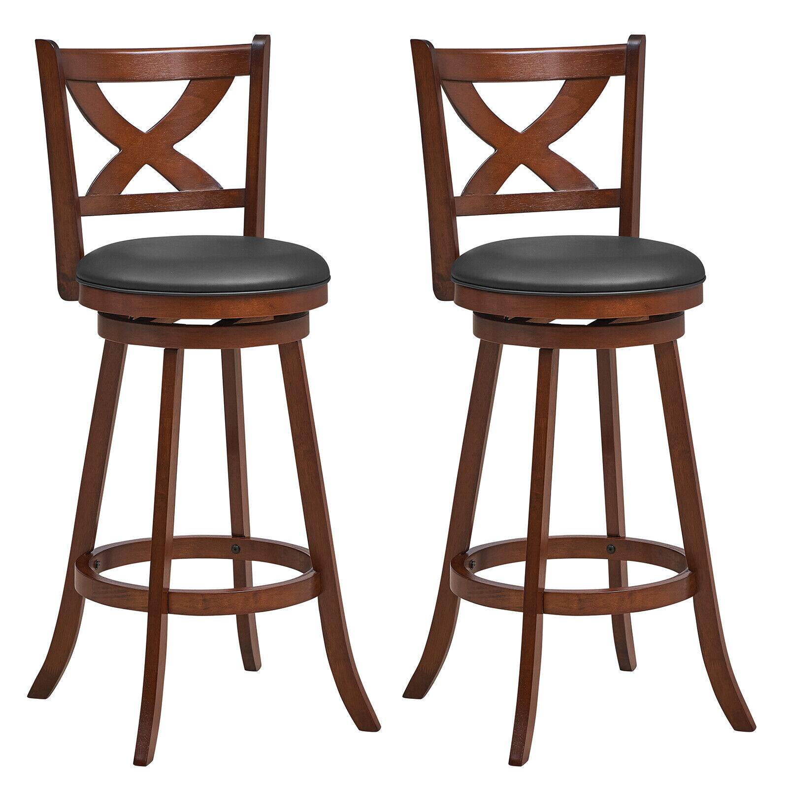 Front. Ecooso - 2 Pieces Classic Swivel Counter Height Bar Stools with X Back Design - Espresso.