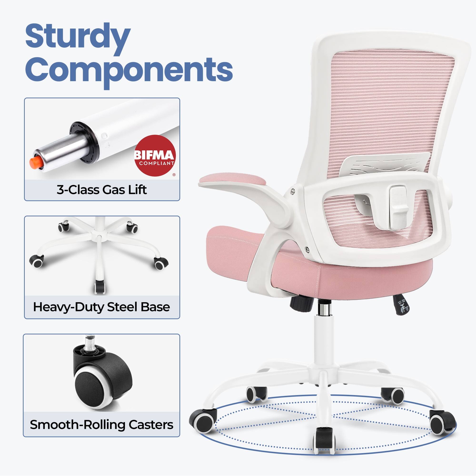 Sturdy Components  
BIFMA COMPLIANT  
3-Class Gas Lift  
Heavy-Duty Steel Base  
Smooth-Rolling Casters