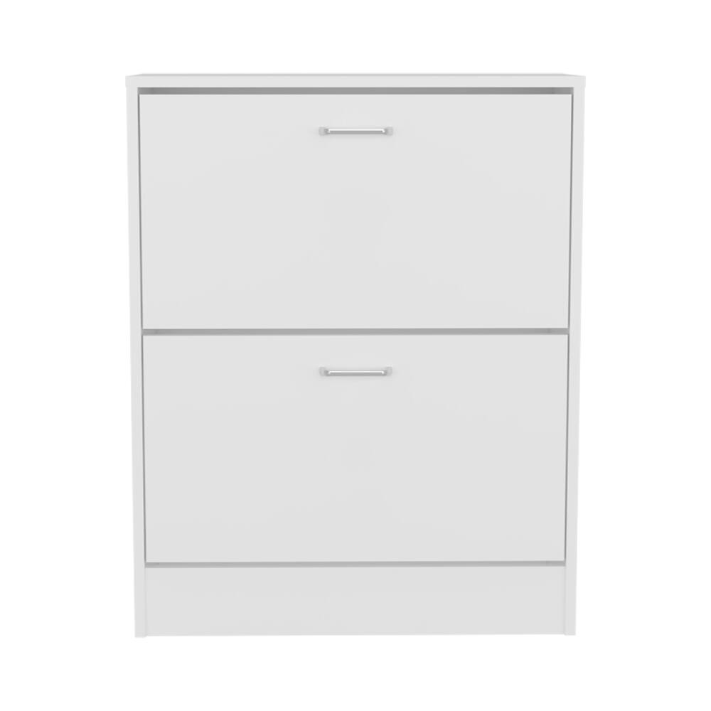 Angle. Loheer - Loheer White Two-Door Shoe Cabinet, Adjustable Shelves Shoe Organizer, Holds 12 Pairs - White.
