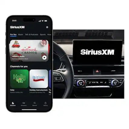 9:41
SiriusXM
For You Music Talk & Podcasts Sports How
Hallmark Radio
Timeless Christmas Music
Channels for you
Holly
Modern Holiday Hits
Holiday Instrumentals
Instrumental Holiday Hits
Discover Channels Search Library