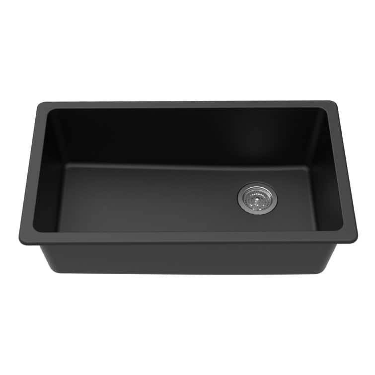 Front. Winpro - Winpro Undermount Granite Composite 0 Faucet Hole 33 in. L x 18-3/4 in. L x 9-1/2 in. Single Bowl Kitchen Sink in Black - Black.