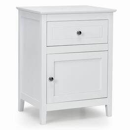 Costway - Nightstand Accent Side End Table Storage Cabinet with Drawer - White