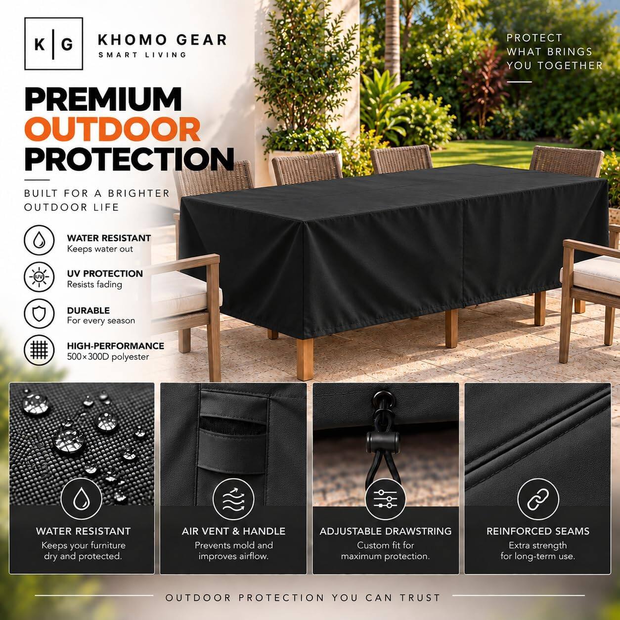 KHOMO GEAR Outdoor Dining Table Cover Heavy Duty, Water Resistant ...