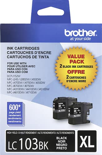 Brother - LC-103 XL 2-Pack High-Yield Ink Cartridges - Black - Larger Front