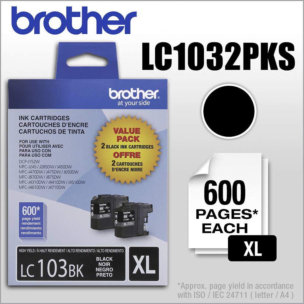 Alt View 11. Brother - LC1032PKS XL High-Yield 2-Pack Ink Cartridges - Black.