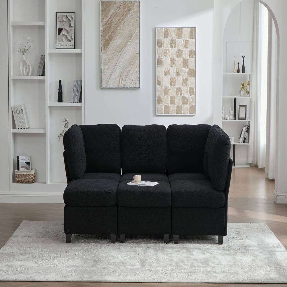 Alt View 8. Kadyn - U-Shaped 6-Seat Sectional, Configurable Modular Couch with Chaise and Storage Ottoman, Black - Black.