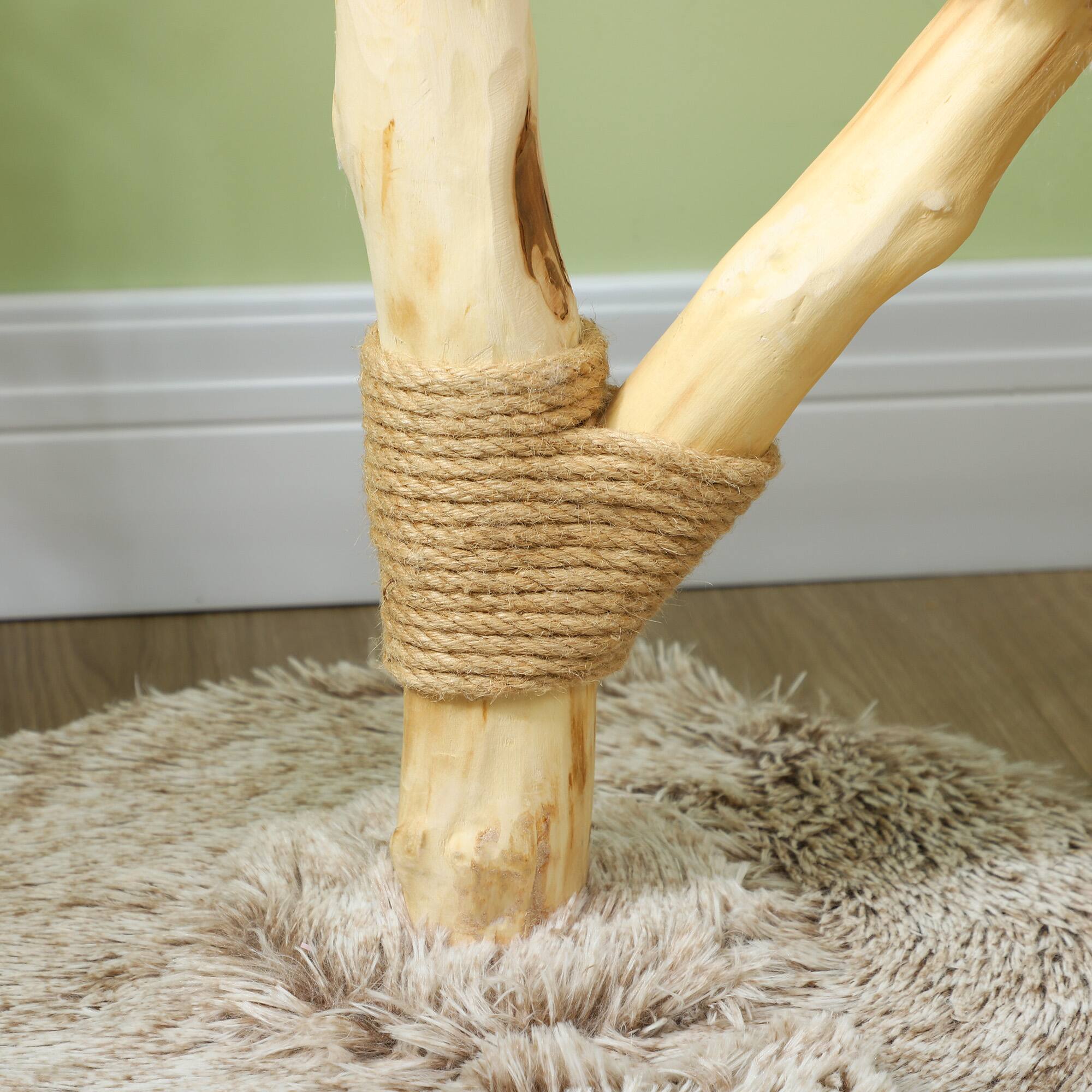 Alt View 5. Pawhut - 35 Inch Modern Cat Tree Tower for Indoor Adult Cats with Wooden Natural Branch Scratching Posts, Cat Bed & Rope Toy - Brown.