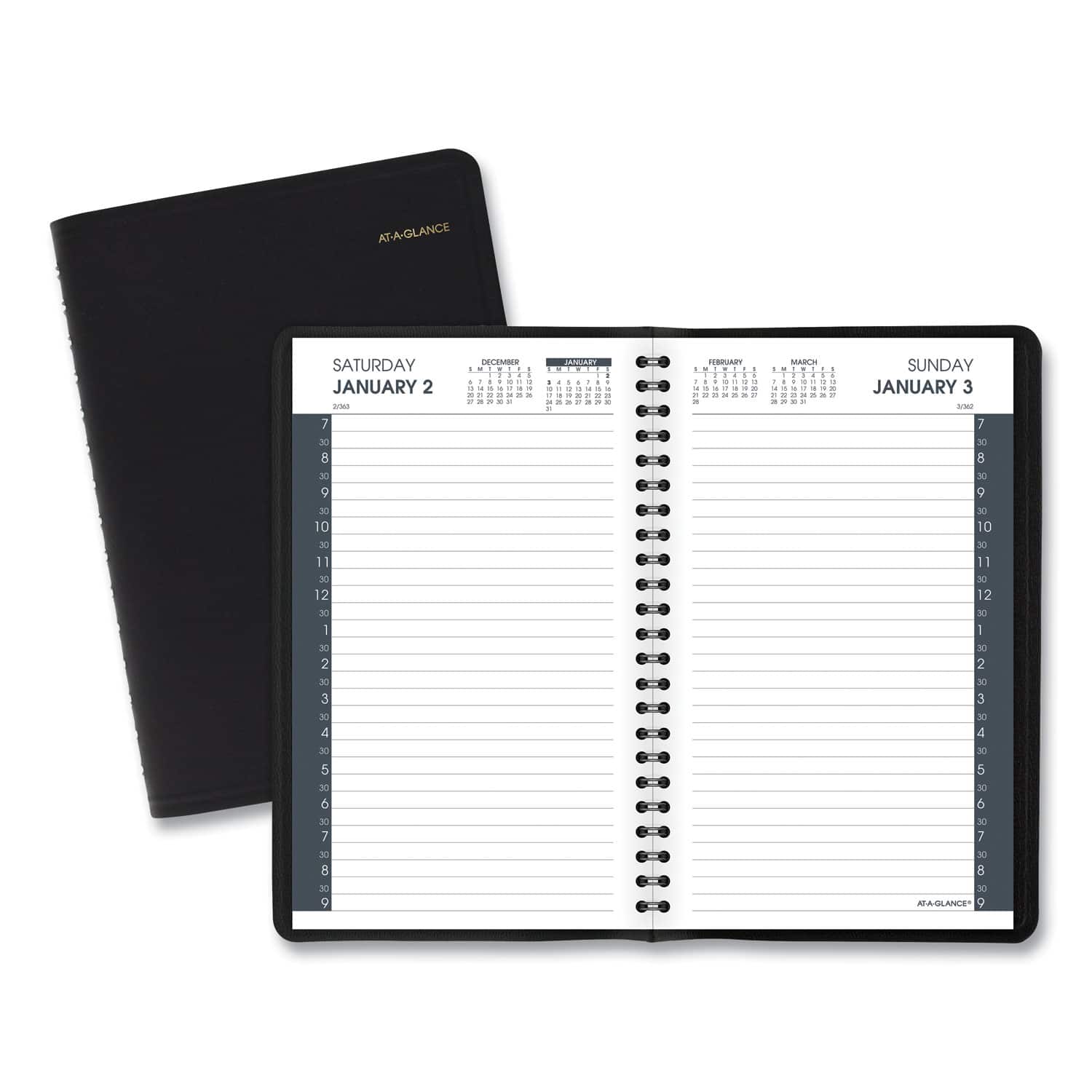 AT-A-GLANCE - Daily Appointment Book with 30 Minute Appointments 8 x 5 Black Cover 12 Month Jan to Dec 2026