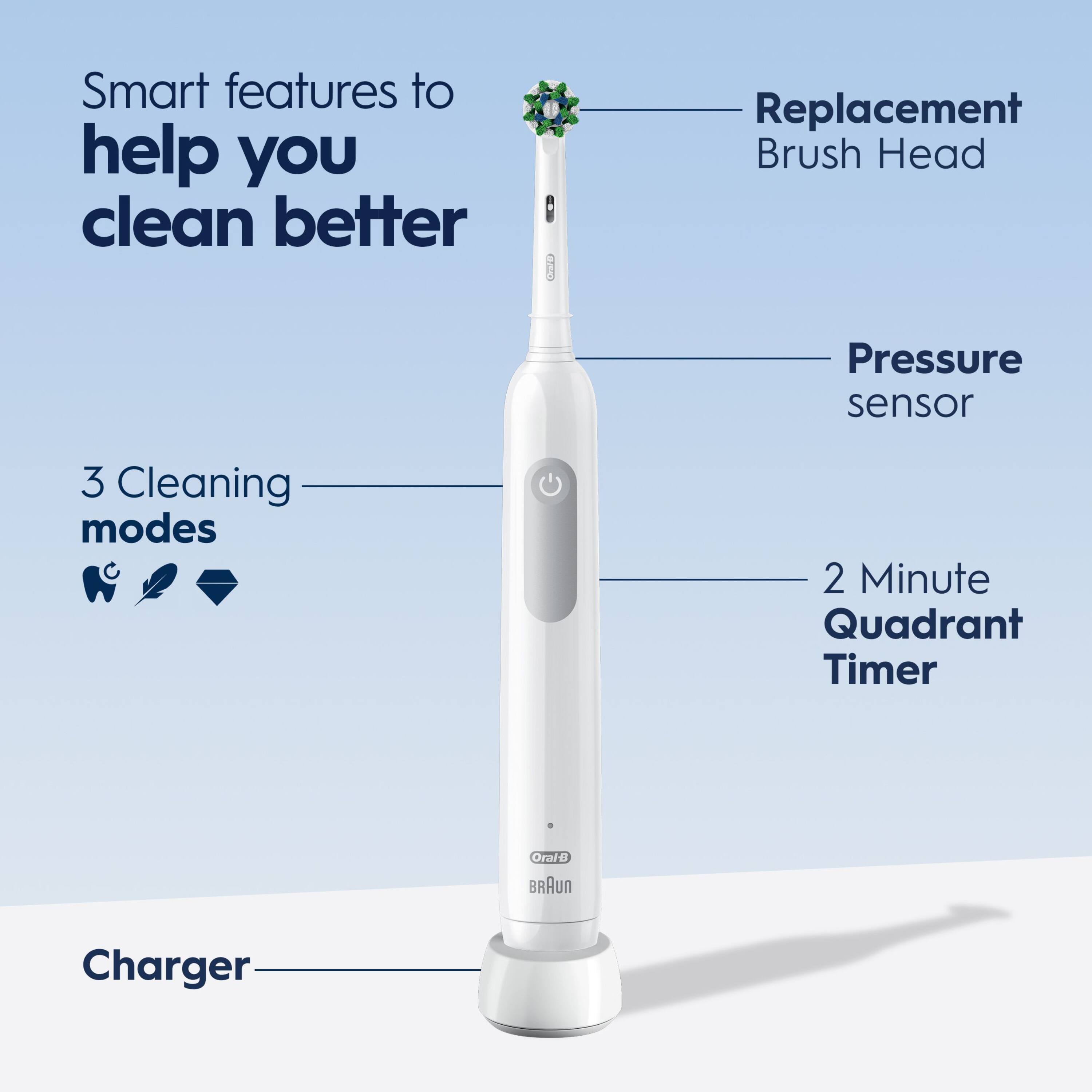 Smart features to help you clean better

- Replacement Brush Head
- Pressure sensor
- 3 Cleaning modes
- 2 Minute Quadrant Timer
- Charger