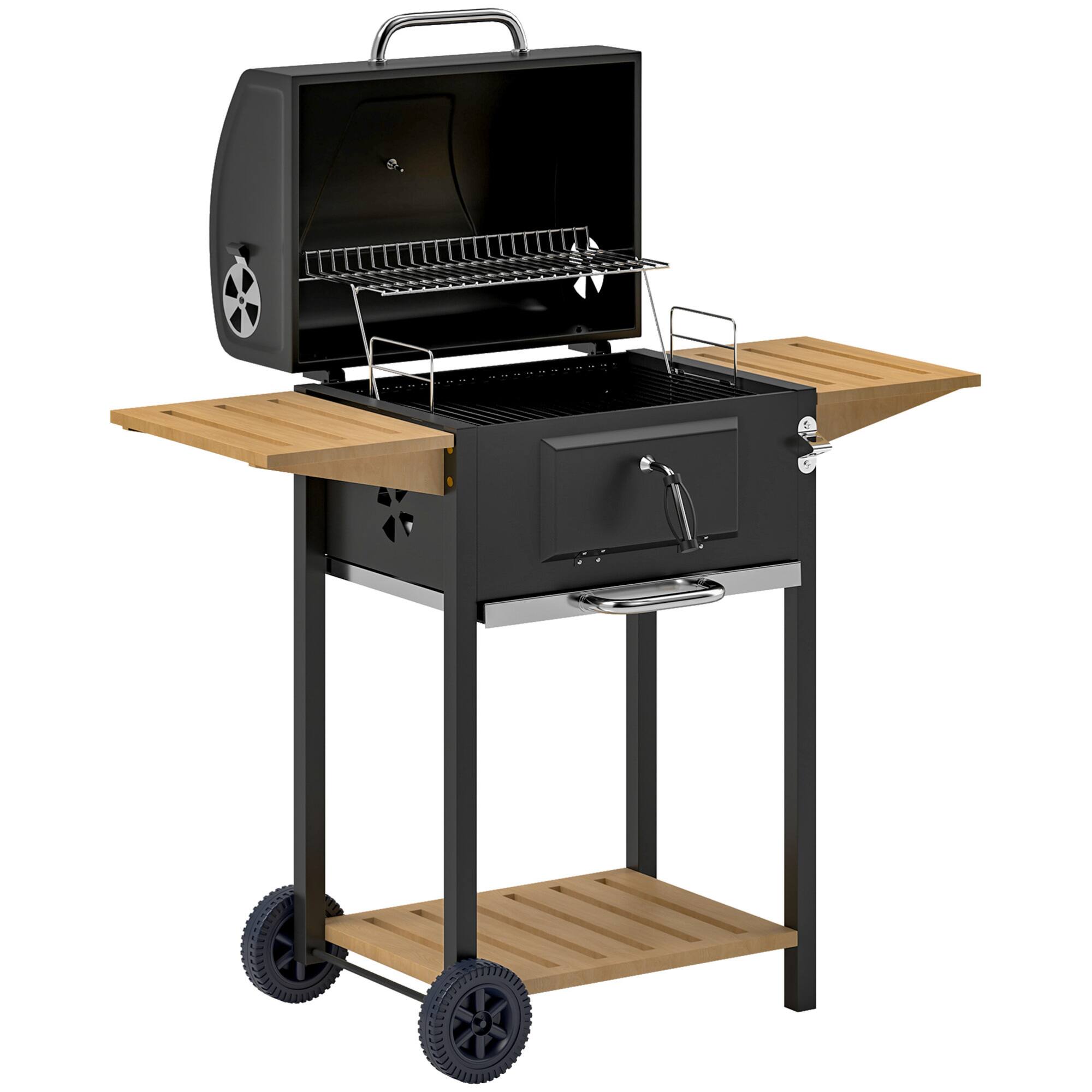 Alt View 2. GOODSILO - Premium Charcoal BBQ Grill with Adjustable Heat Control and Convenient Storage Shelves - Black.