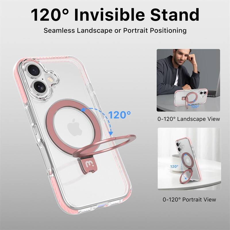 120° Invisible Stand, Seamless Landscape or Portrait Positioning, 0-120° Landscape View, 0-120° Portrait View