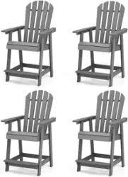 Costway 4 PCS Tall Bar Stool HDPE Patio Chair with Armrest Footrest Home Indoor Outdoor - Gray - Front_Zoom