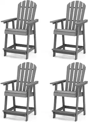 Front. Costway - 4 PCS Tall Bar Stool HDPE Patio Chair with Armrest Footrest Home Indoor Outdoor - Gray.