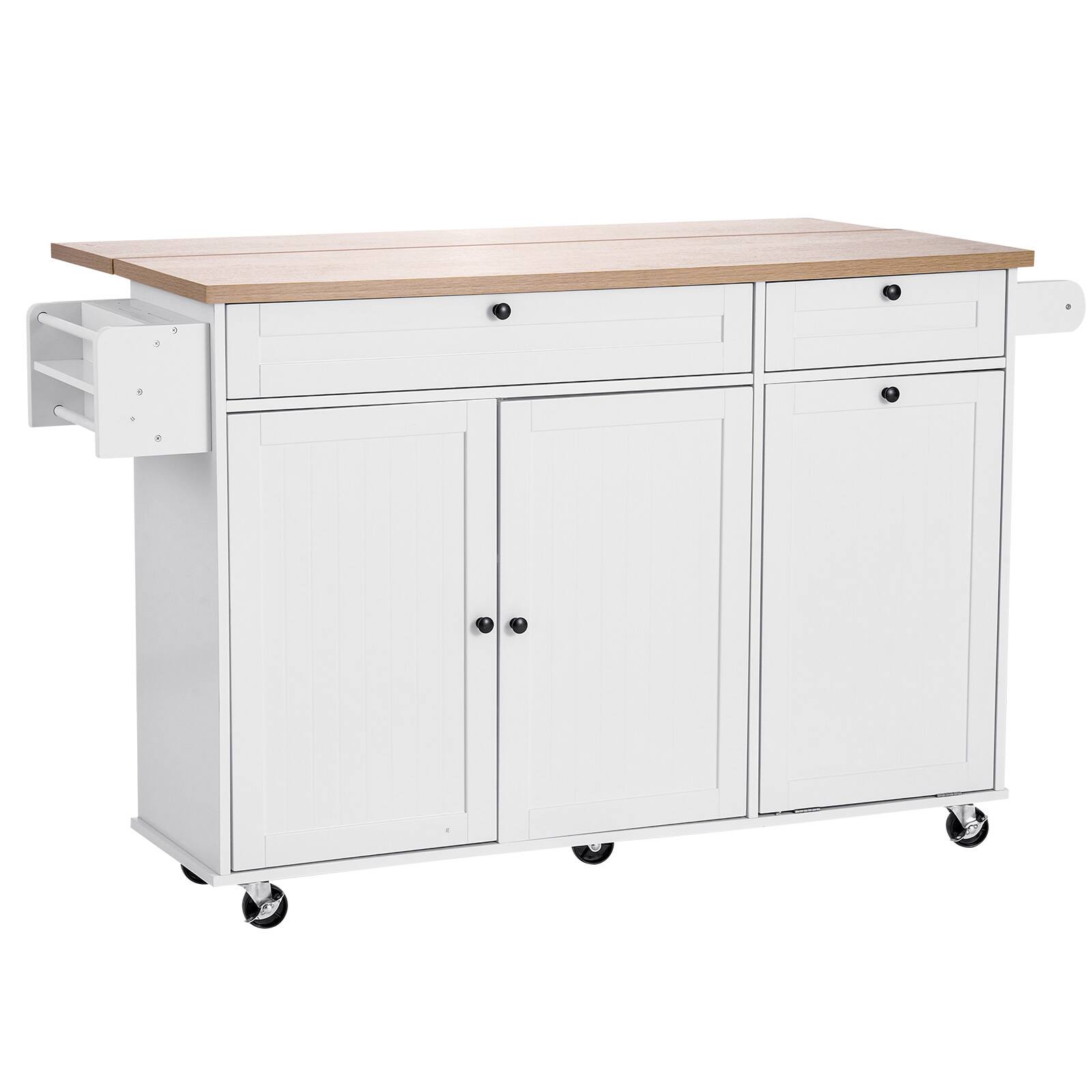 Alt View 6. Forest'nSky - 60" Kitchen Island Cart with Drop-Leaf Table, Drawer & Storage Cabinet - Rolling Utility Cart - White.