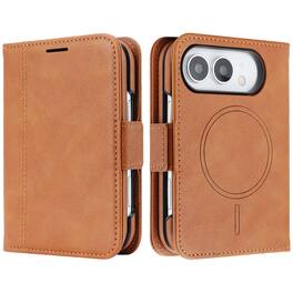 Dteck - Shockproof RFID Leather Wallet Phone Case for Apple iPhone Duo, Detachable Magnetic 2 in 1 Folio TPU Protective Cover - Brown