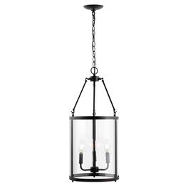 Jonathan Y - Kinsley 12" 3-Light Industrial Farmhouse Iron/Glass LED Pendant - Oil Rubbed Bronze/Clear
