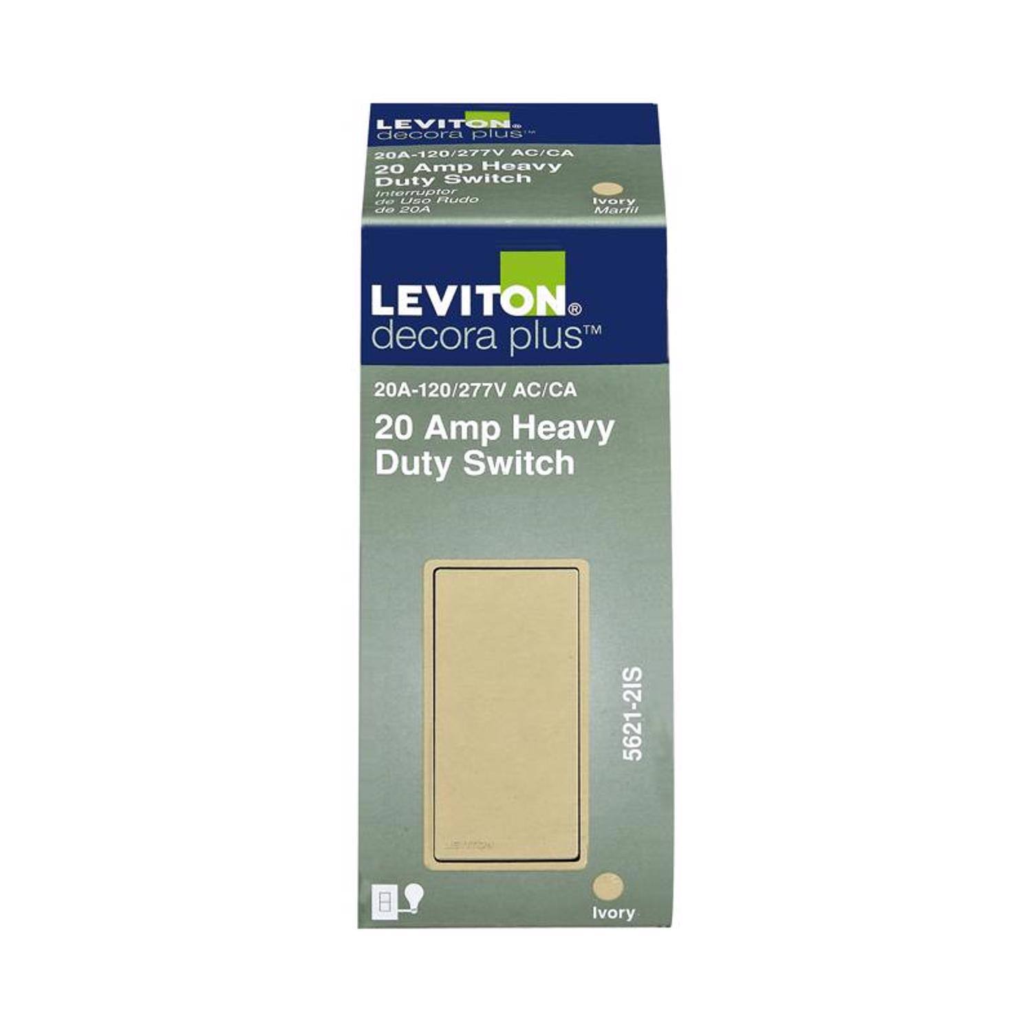 LEVITON decora plus 20A-120/277V AC/CA 20 Amp Heavy Duty Switch 5621-21S Ivory