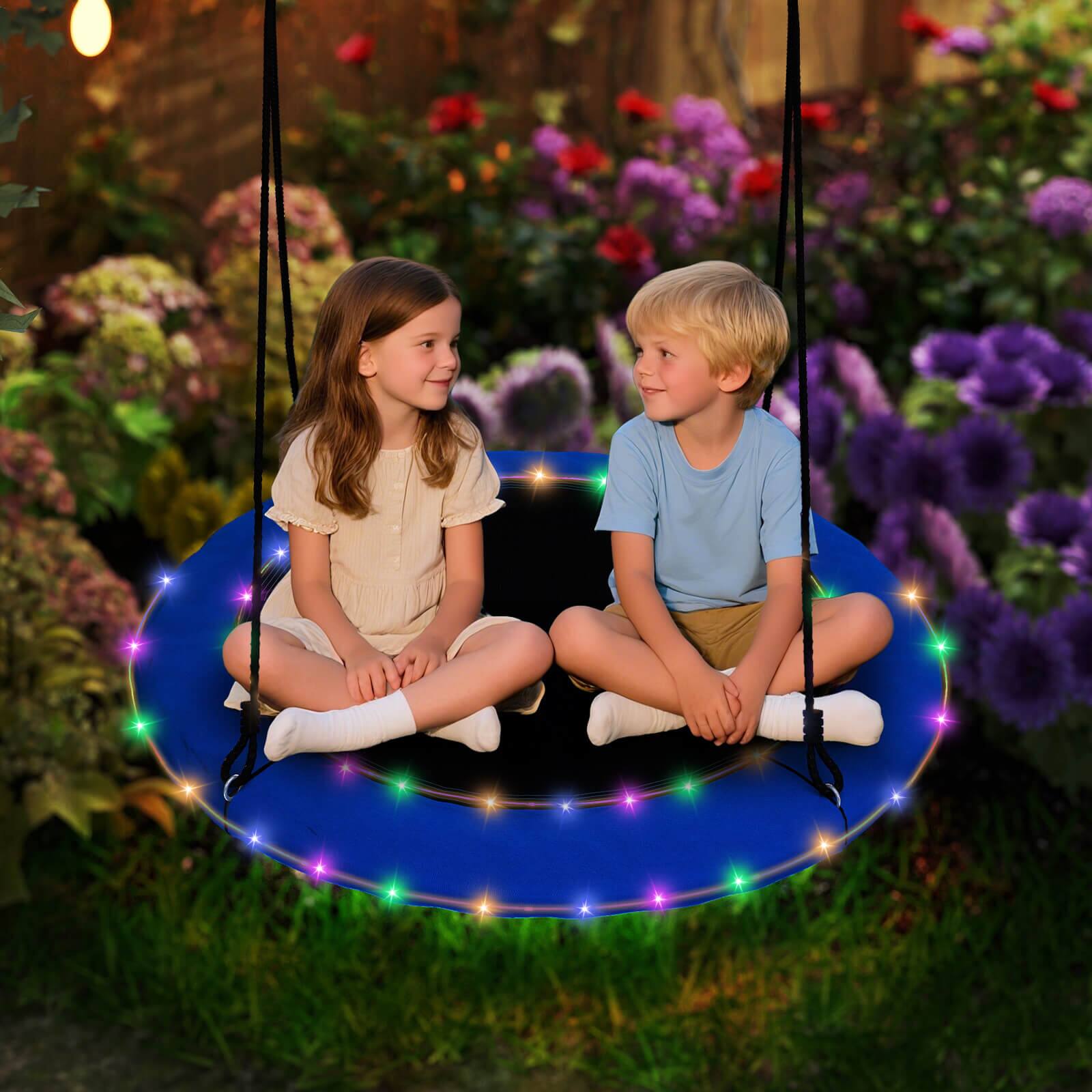 Alt View 1. Costway - Costway 40" Saucer Tree Swing 660 LBS for Kids Adults Outdoor w/LED Lights - Blue.