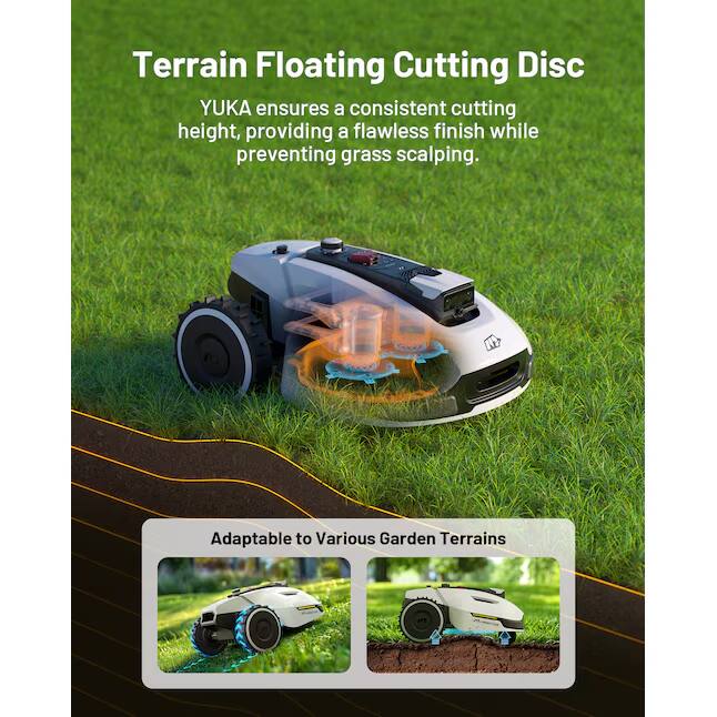 Terrain Floating Cutting Disc

YUKA ensures a consistent cutting height, providing a flawless finish while preventing grass scalping.

Adaptable to Various Garden Terrains