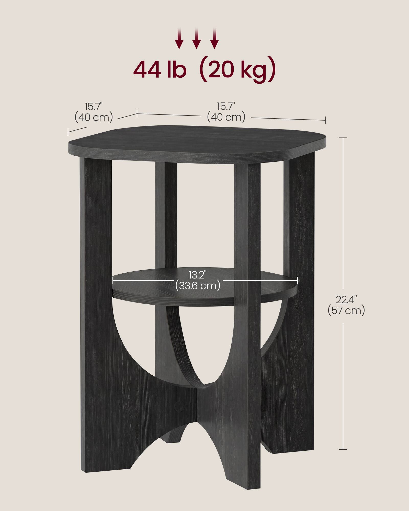 15.7" (40 cm)  
44 lb (20 kg)  
13.2" (33.6 cm)  
22.4" (57 cm)