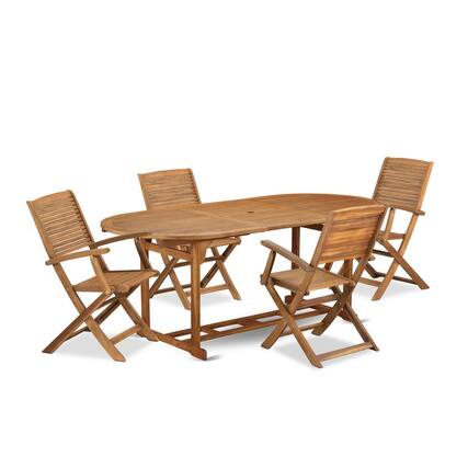 Front. East West Furniture - 5 Piece Outdoor Patio Dining Sets Consist of an Oval Acacia Table - Brown.