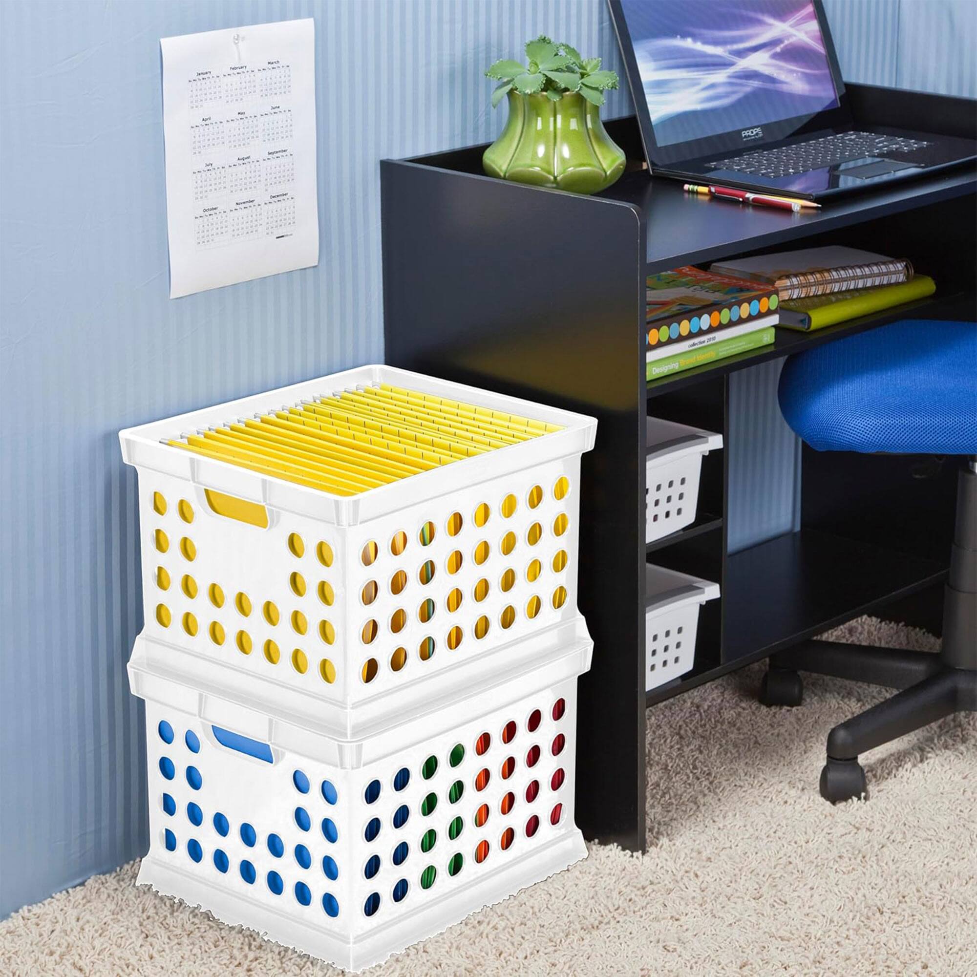 Alt View 3. Sterilite - Sterilite Stackable Plastic Storage Open Crate Bin Organizer Box, White, 6-Pack - White.