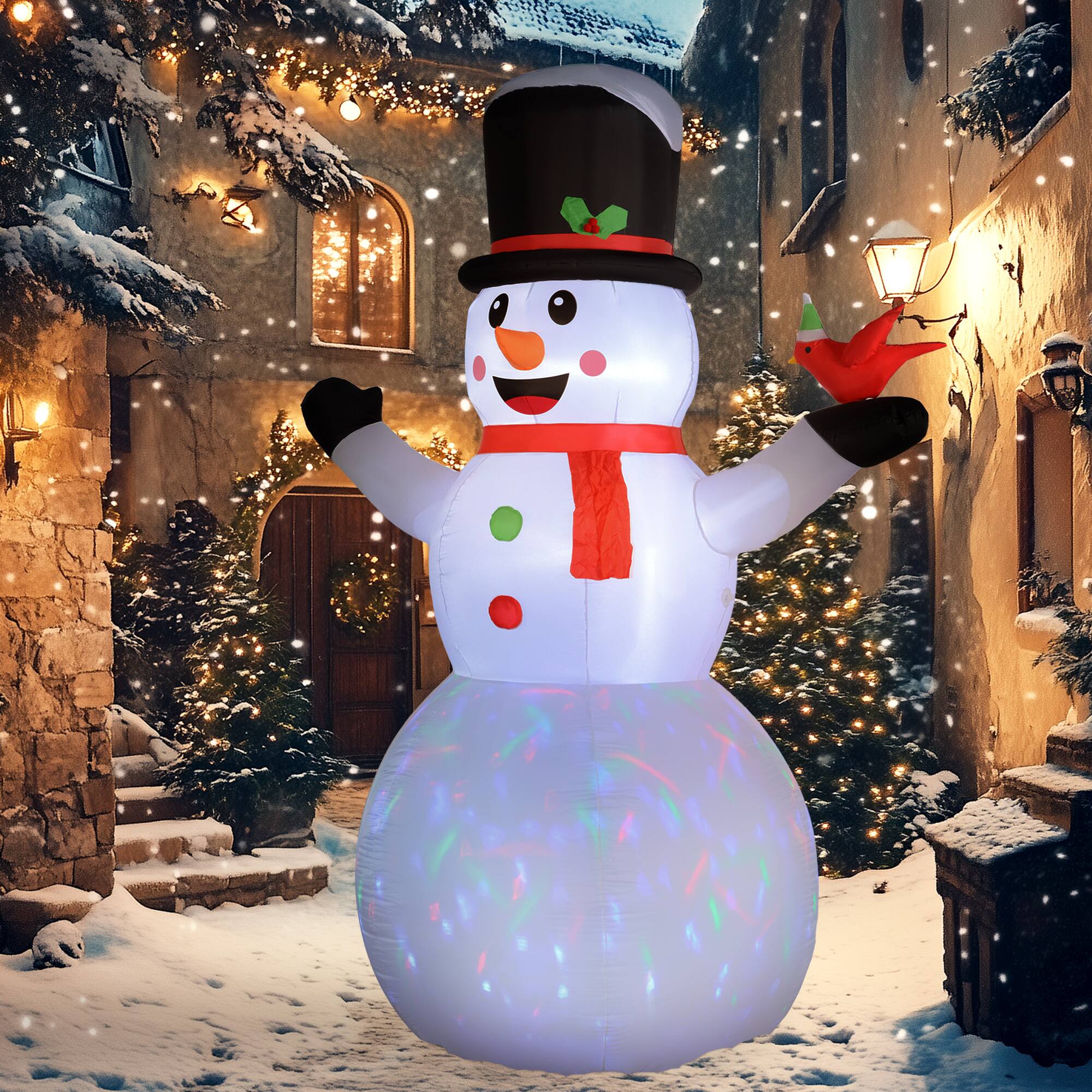 Alt View 1. Outsunny - 12FT Christmas Inflatable Snowman, Giant, Rotating Colorful LED, Indoor/Outdoor - White.