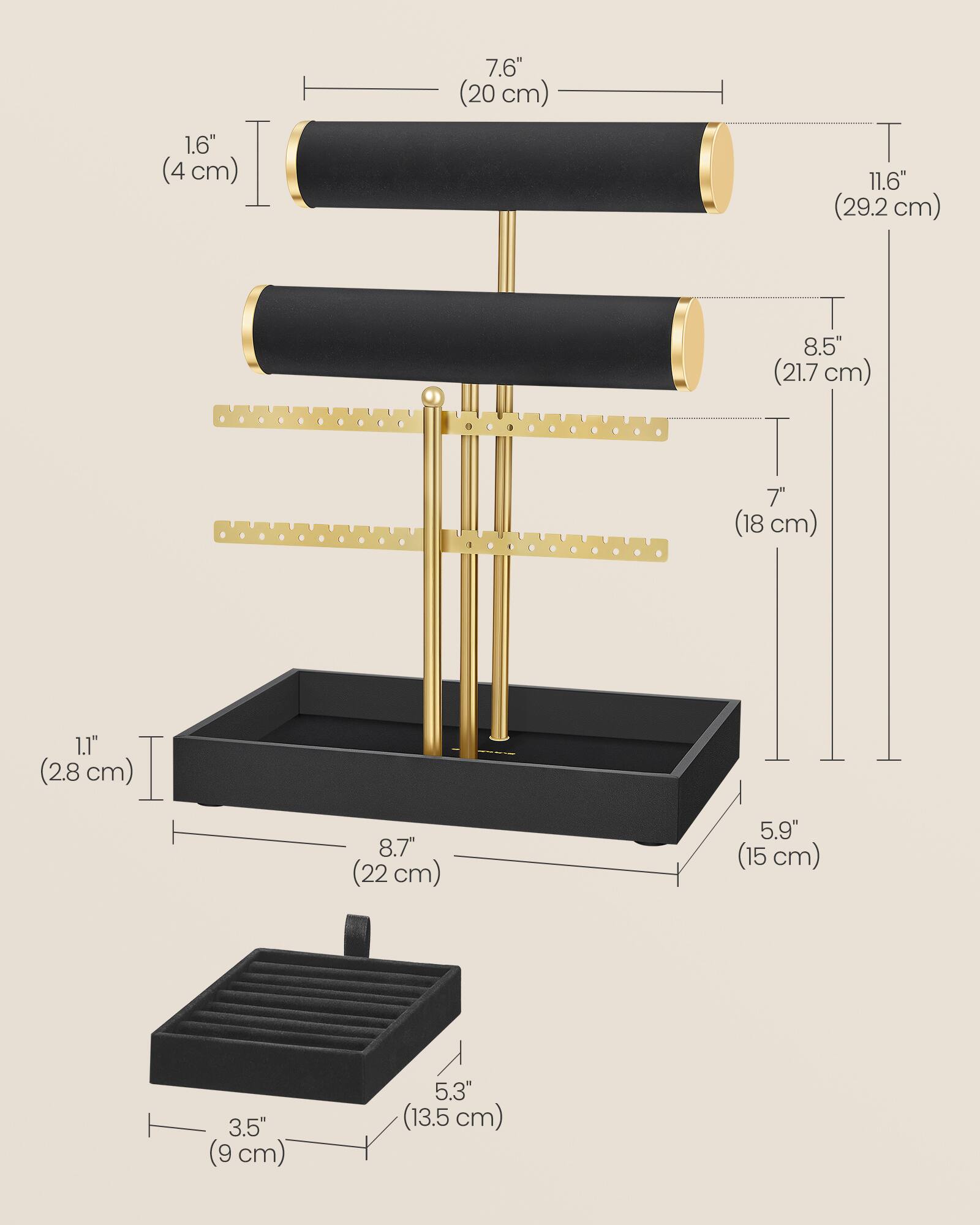 1.6" (4 cm)  
7.6" (20 cm)  
11.6" (29.2 cm)  
8.5" (21.7 cm)  
7" (18 cm)  
1.1" (2.8 cm)  
8.7" (22 cm)  
5.9" (15 cm)  
3.5" (9 cm)  
5.3" (13.5 cm)
