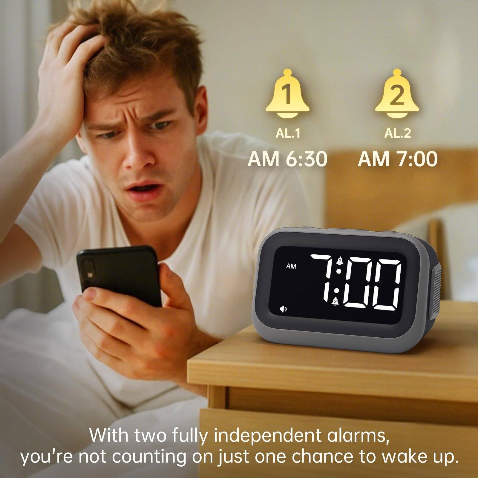 1 2 AL.1 AM 6:30 AL.2 AM 7:00

With two fully independent alarms, you're not counting on just one chance to wake up.