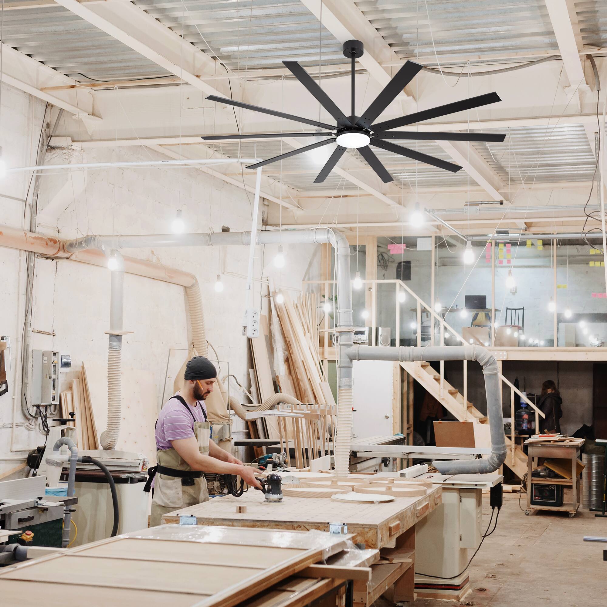 Alt View 4. Breezary - 84-Inch LED Ceiling Fan with 10 Plywood Blades,8/12/24-Inch Downrods, 6-Speed Remote Control - matte black and walnut.