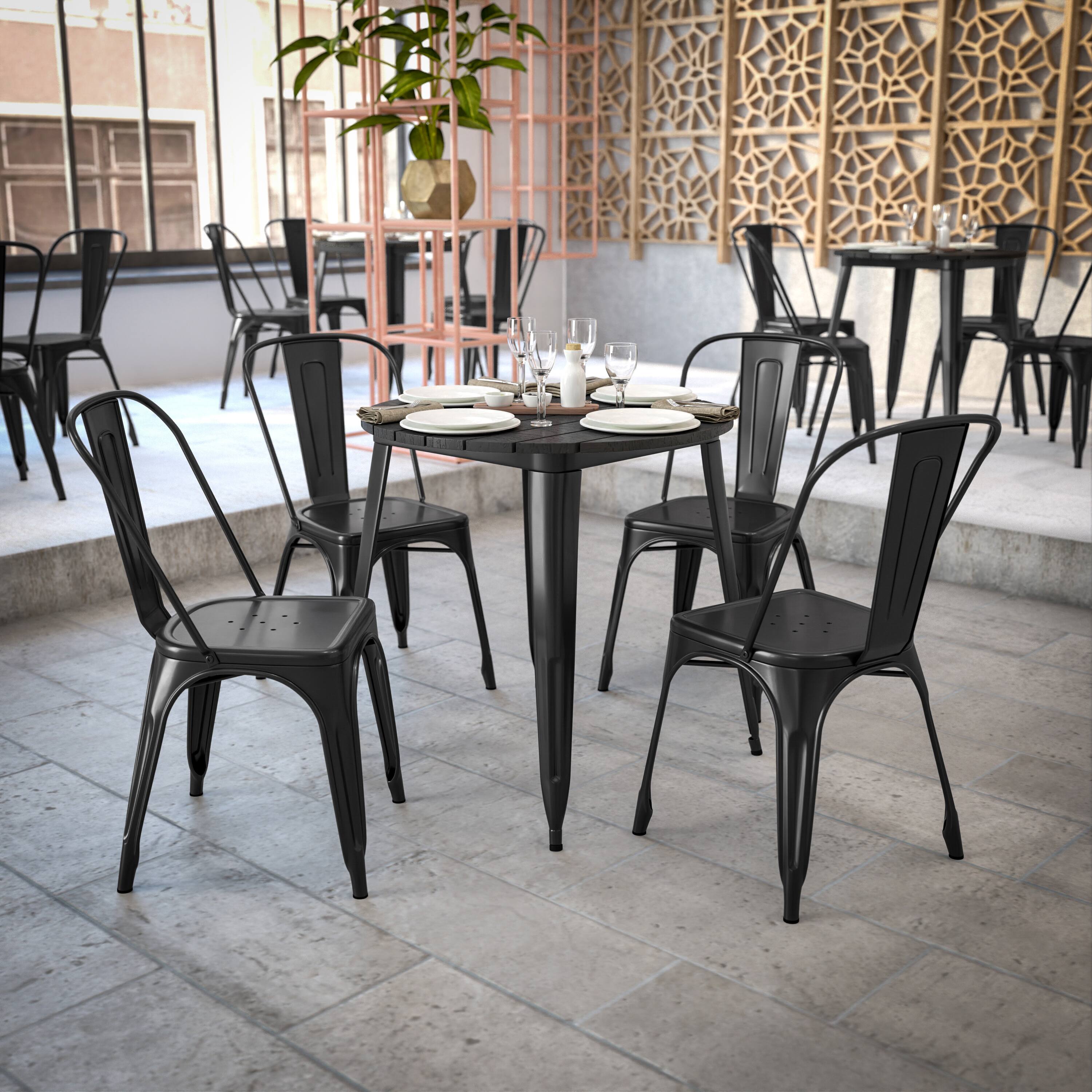 Alt View 3. Flash Furniture - Declan Commercial Grade Indoor/Outdoor Dining Table, 30" Round All Weather Black Poly Resin Top with Black Steel Base - Black.