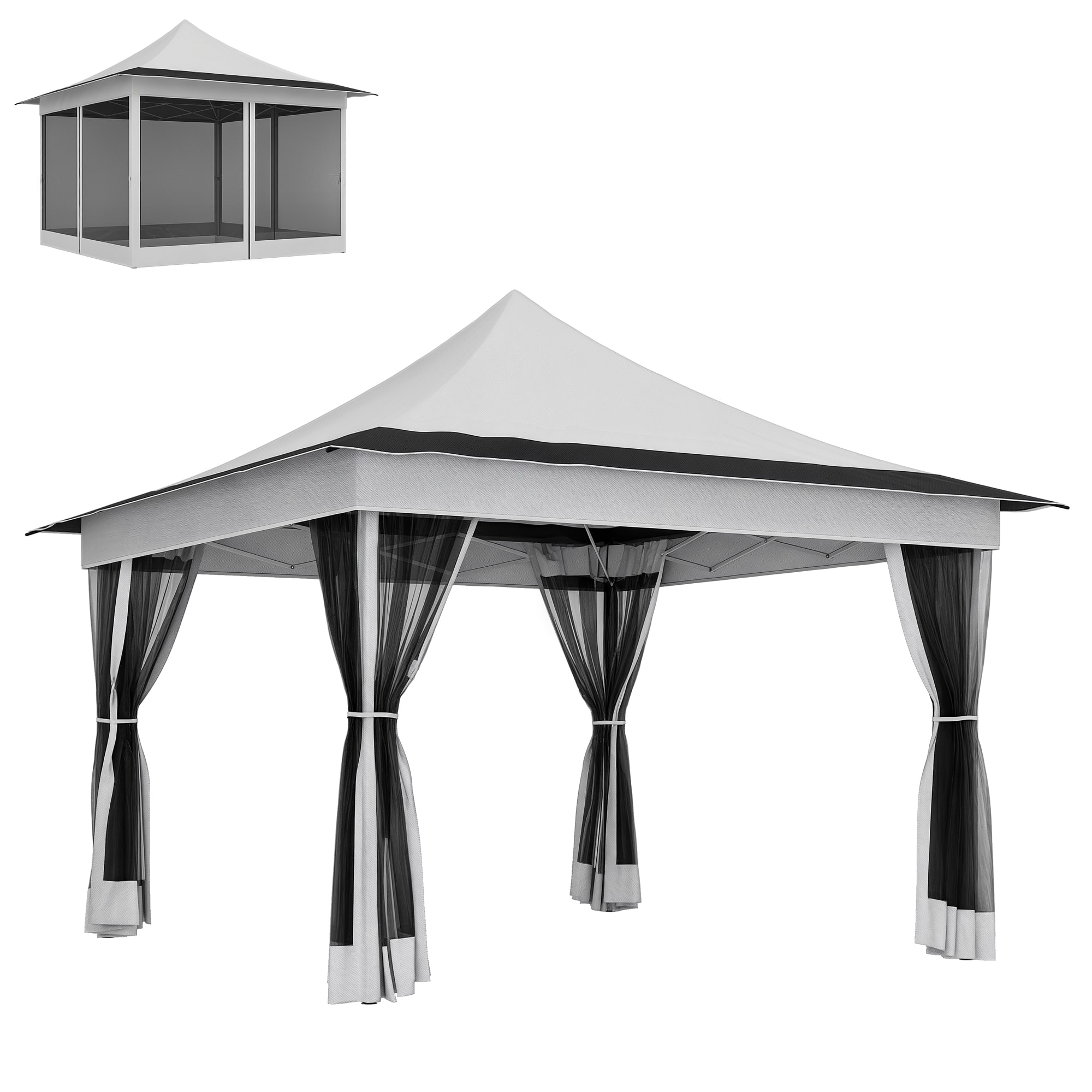 Outsunny - 12 x 12 ft. Pop Up Canopy Tent with Mesh Netting, UPF50+ Instant Sun Shelter with Carry Bag - Light Gray