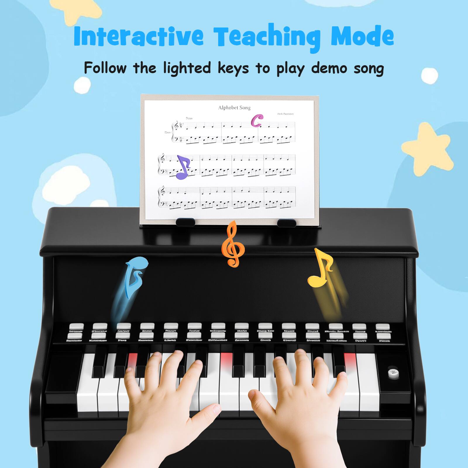 Interactive Teaching Mode  
Follow the lighted keys to play demo song