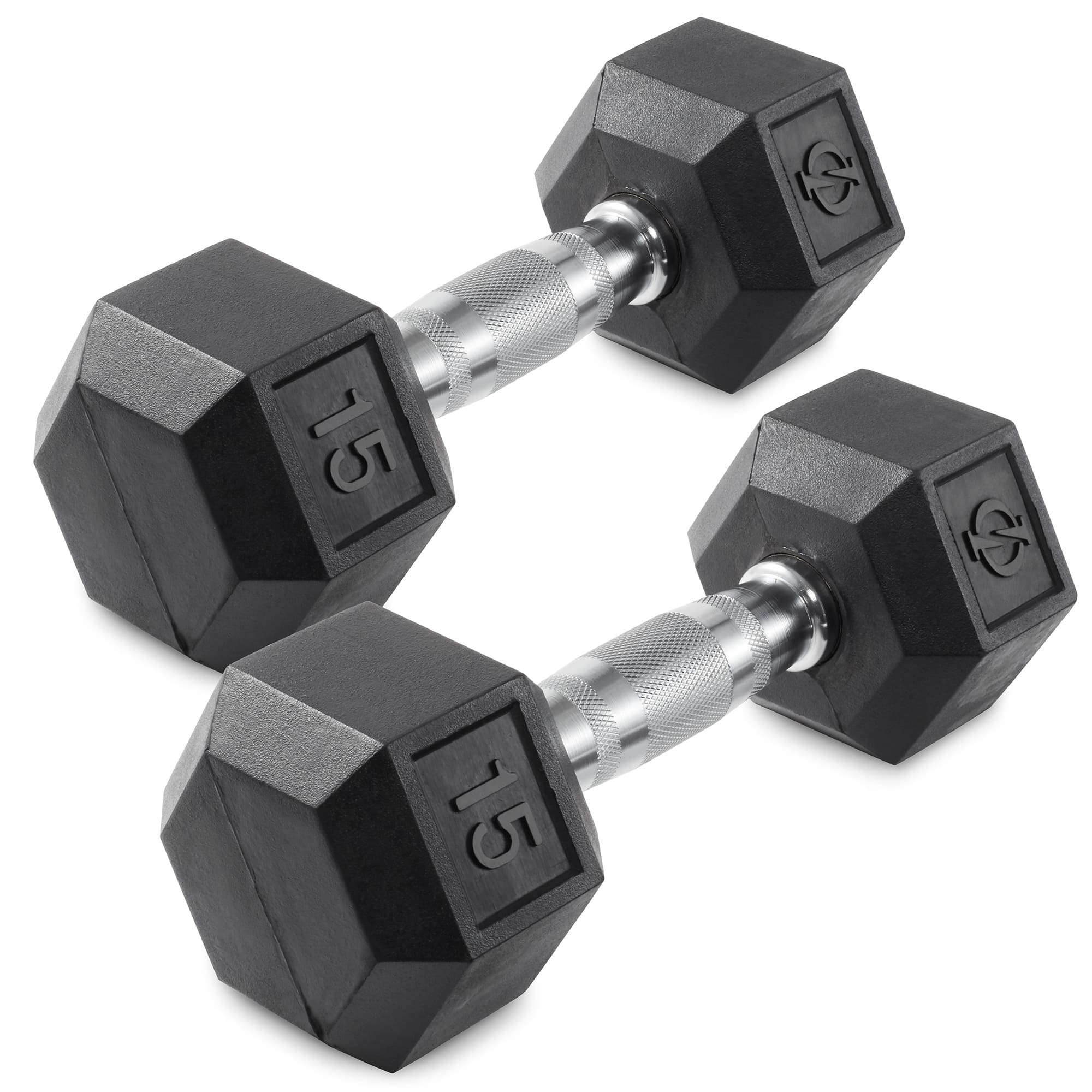 Philosophy Gym - Pair of Rubber Coated Hex Dumbbell - Cast Iron Hand Weight Set - Black