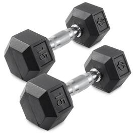 Philosophy Gym - Pair of Rubber Coated Hex Dumbbell - Cast Iron Hand Weight Set - Black