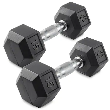 Front. Philosophy Gym - Pair of Rubber Coated Hex Dumbbell - Cast Iron Hand Weight Set - Black.