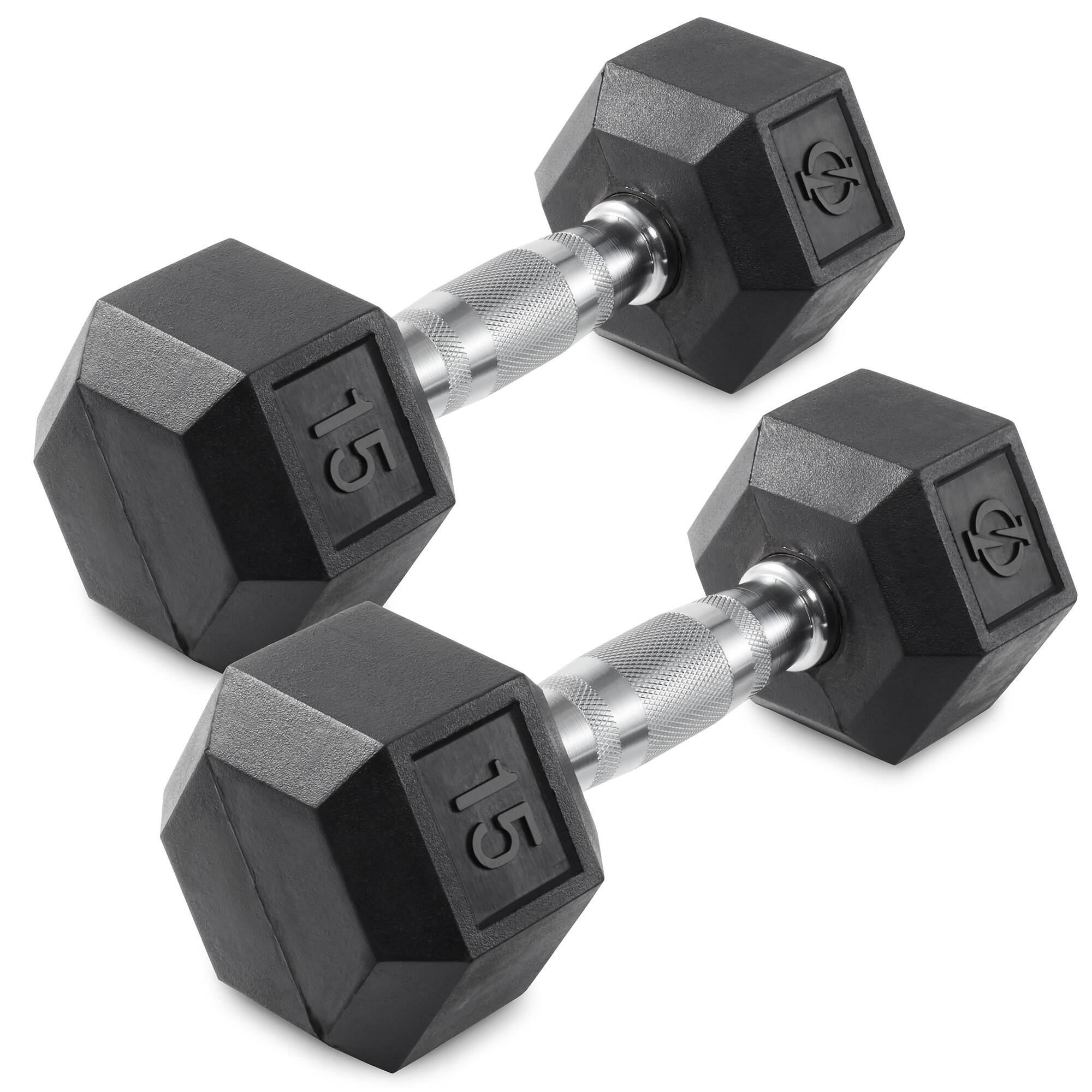 Philosophy Gym - Pair of Rubber Coated Hex Dumbbell - Cast Iron Hand Weight Set - Black