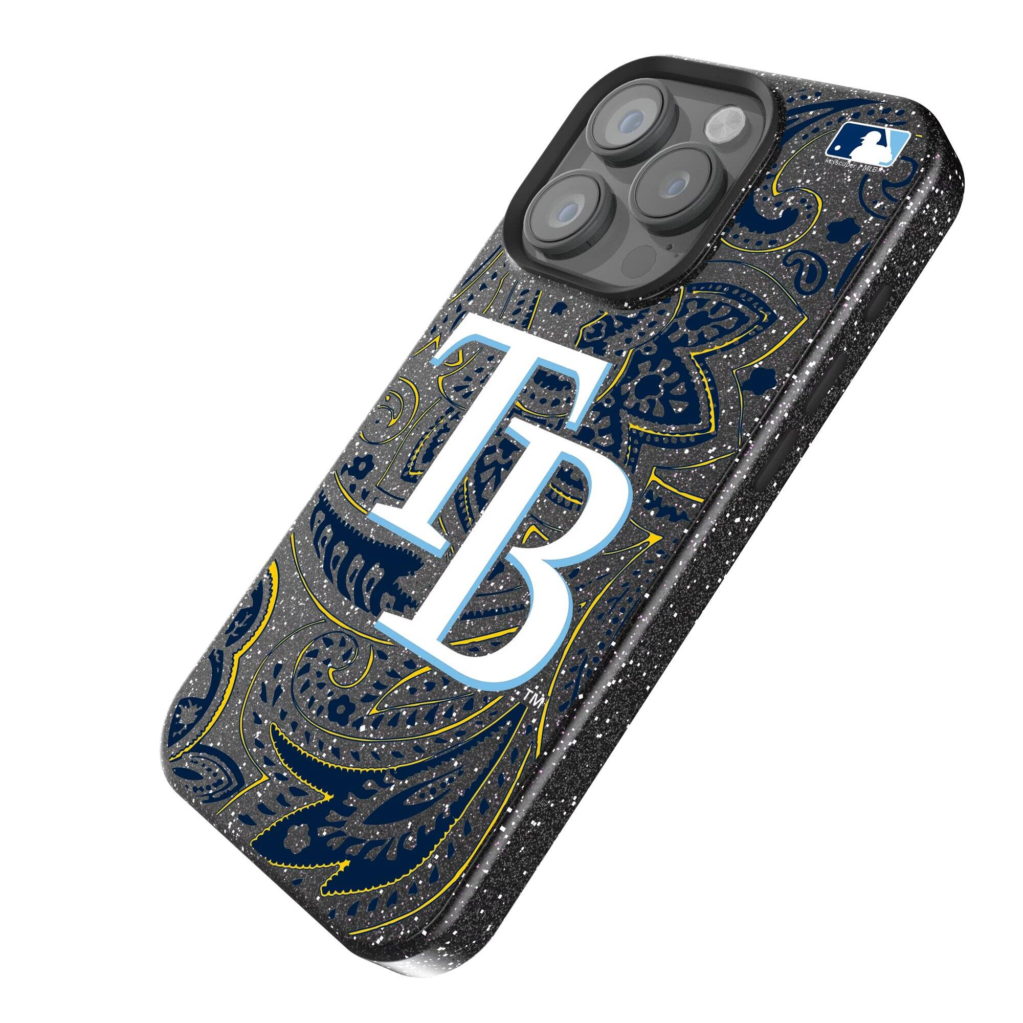 Alt View 1. Keyscaper - Tampa Bay Rays Paisley Bling iPhone Case - 15 - Black.