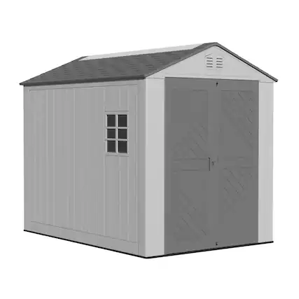 Front. Yardgrace - 50 sq 6x9 ft. Outdoor Resin Storage Shed, Weatherproof Durable Tool Shed, Lockable with Floor and Window - Grey.